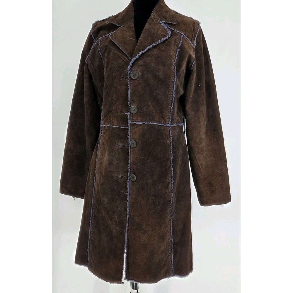 Vintage‎ Y2K Rampage Leather Coat Brown Purple Trim Penny Lane